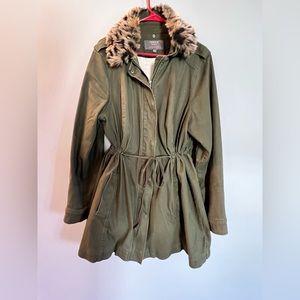 SOLD!!! - Torrid Plus Size 2X Coat Olive Green Fur Collar Detail
